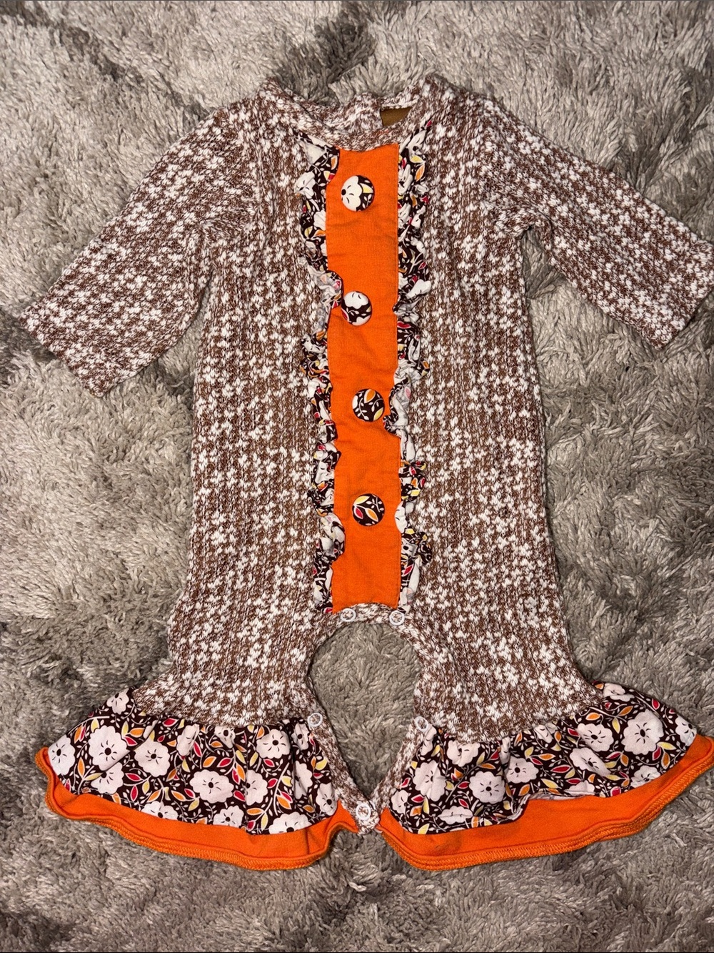 Brown & Orange Ruffle One-Piece Romper